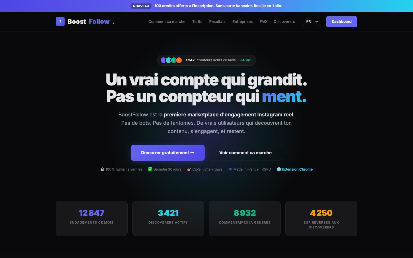 Capture d’écran BoostFollow